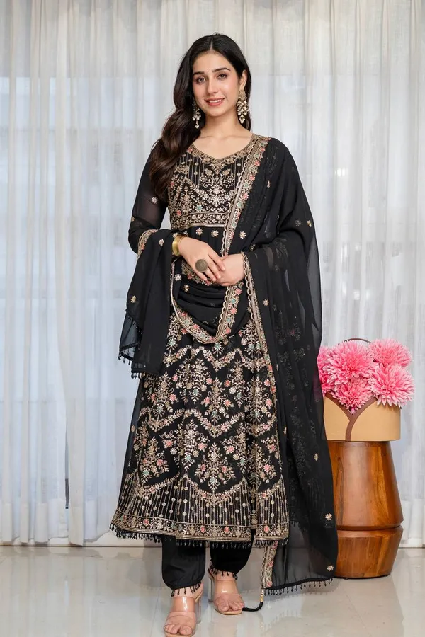 Black_Georgette_Embroidered_Anarkali_Kurta_Set_For_Women