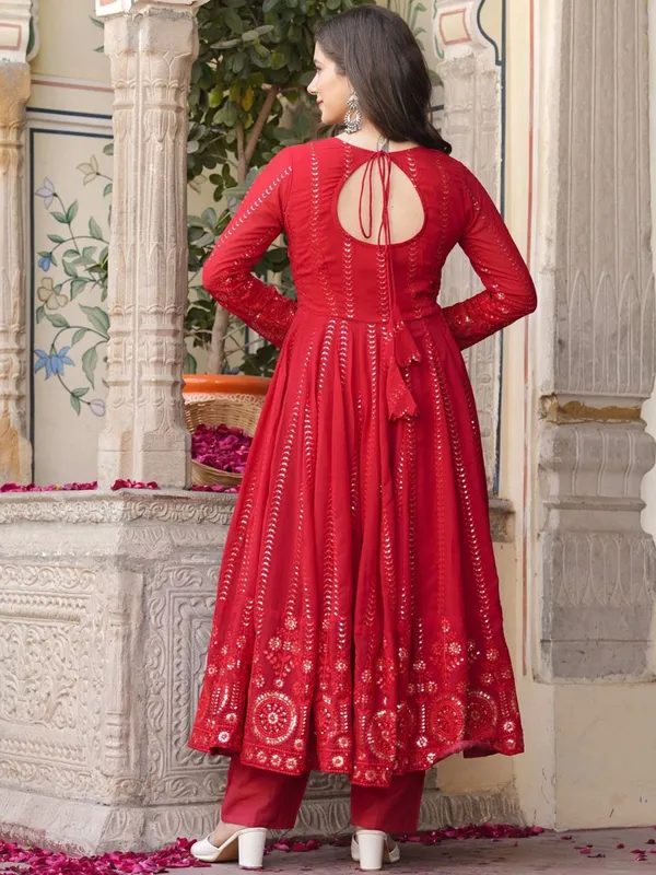 Red_Georgette_Anarkali_Kurta_With_Dupatta_And_Bottoms_For_Women
