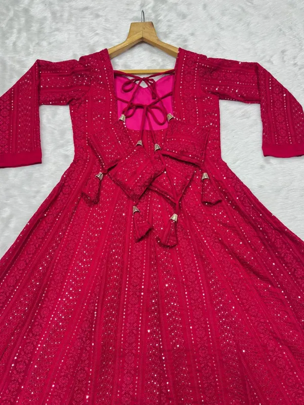 Red_Georgette_Embellished_Anarkali_Kurta_Set_For_Women