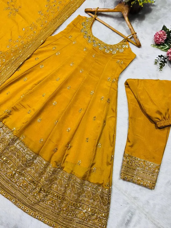 Mustard_Georgette_Embellished_Anarkali_Kurta_With_Bottoms_Dupatta_For_Women