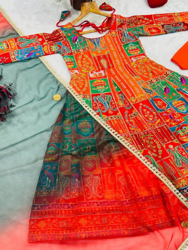 Red_Georgette_Printed_Anarkali_Dress_With_Dupatta_For_Women