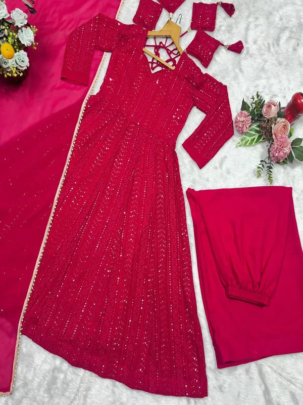Red_Georgette_Embellished_Anarkali_Kurta_Set_For_Women