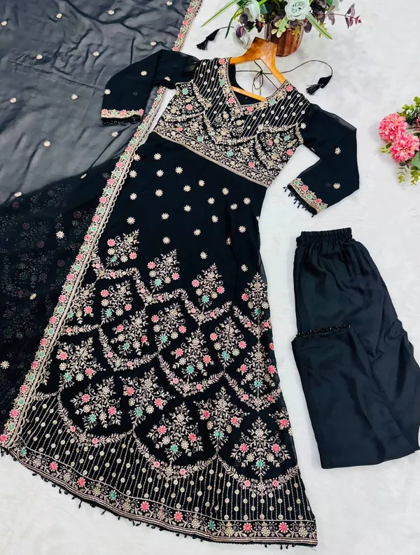 Black_Georgette_Embroidered_Anarkali_Kurta_Set_For_Women