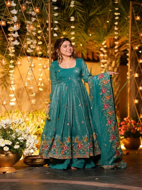 Teal_Georgette_Embroidered_Anarkali_Kurta_Set_For_Women
