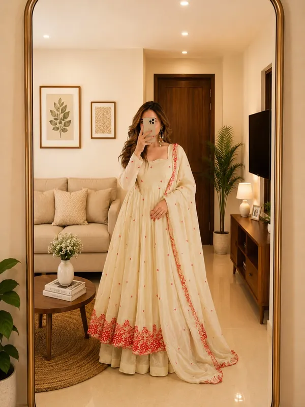 Cream_Georgette_Embroidered_Anarkali_Dress_Set_For_Women