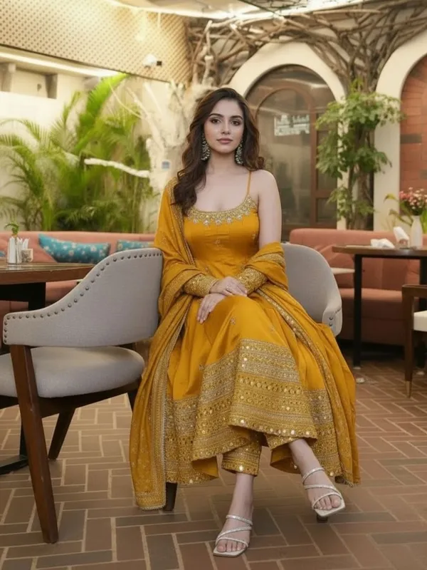 Mustard_Georgette_Embellished_Anarkali_Kurta_With_Bottoms_Dupatta_For_Women