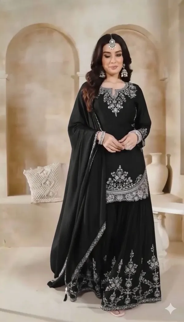 Black_Georgette_Embroidered_Kurta_Palazzo_Set_For_Women