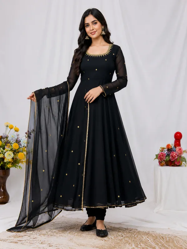 Black_Georgette_Anarkali_Kurta_Set_For_Women
