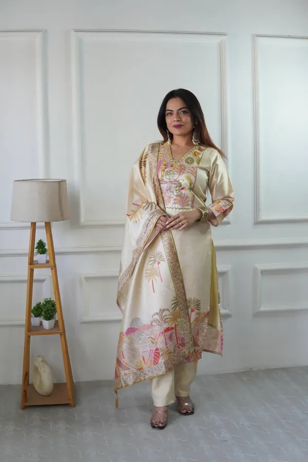 Cream_Georgette_Printed_Straight_Kurta_Set_For_Women