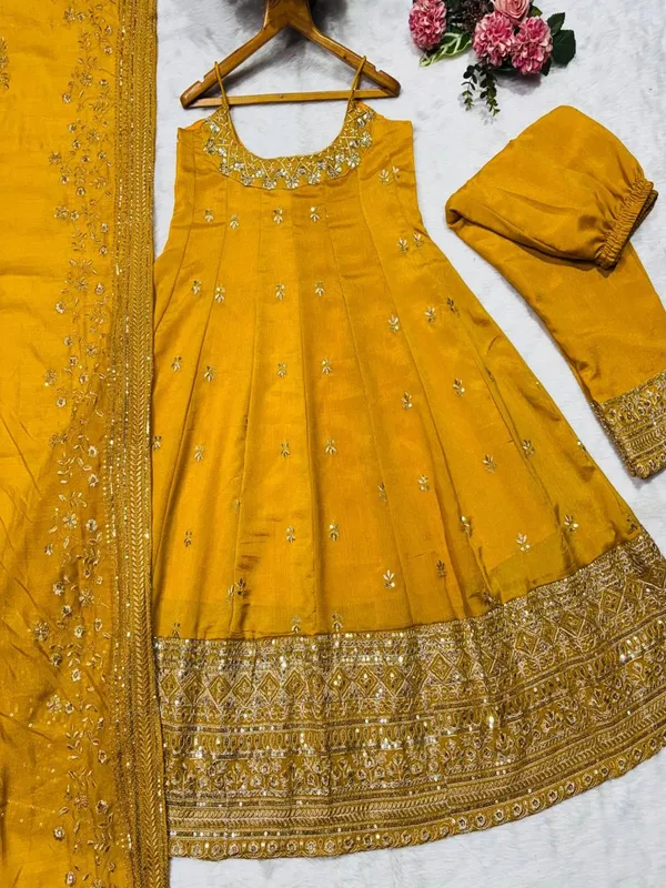 Mustard_Georgette_Embellished_Anarkali_Kurta_With_Bottoms_Dupatta_For_Women