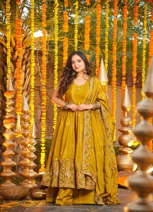 Mustard_Georgette_Anarkali_Suit_Set_For_Women