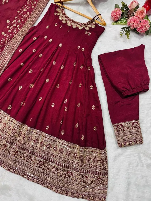 Maroon_Georgette_Embroidered_Anarkali_Suit_Set_For_Women
