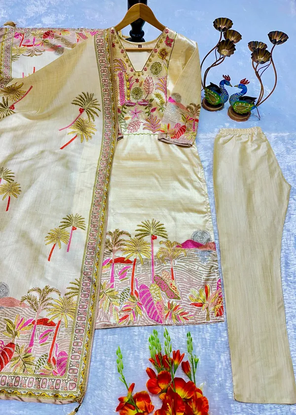 Cream_Georgette_Printed_Straight_Kurta_Set_For_Women