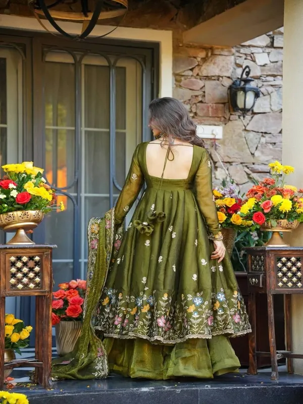 Olive_Green_Georgette_Anarkali_Dress_With_Dupatta_For_Women