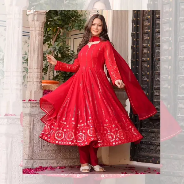 Red_Georgette_Anarkali_Kurta_With_Dupatta_And_Bottoms_For_Women