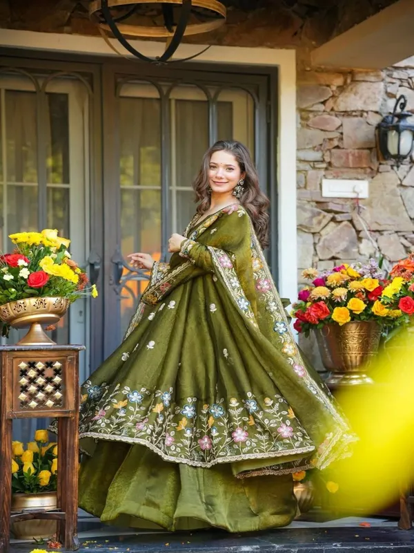 Olive_Green_Georgette_Anarkali_Dress_With_Dupatta_For_Women