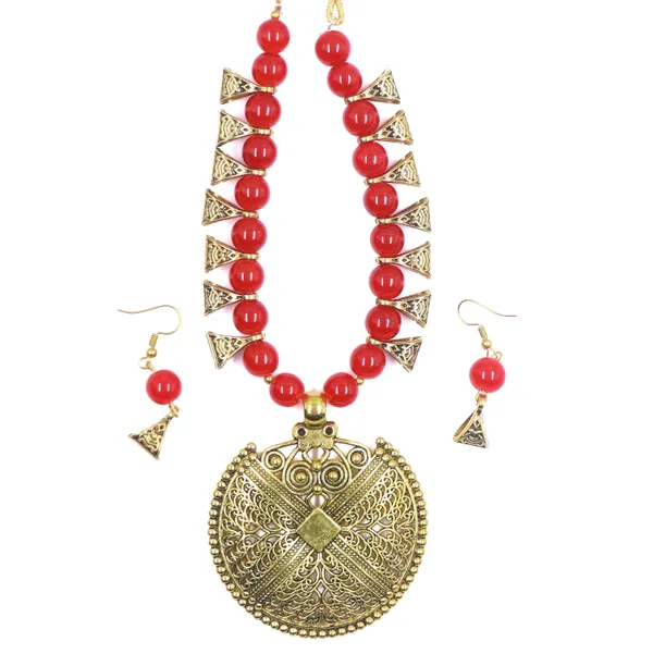 Red_Gold_Tone_Beaded_Filigree_Necklace_And_Earrings_Set_For_Women