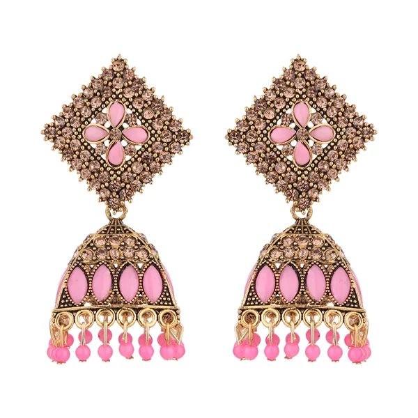 Gold_Pink_Brass_Gold_Plated_Stone_Beaded_Jhumka_Earrings_For_Women