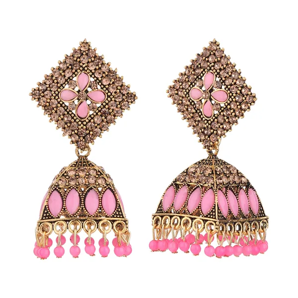 Gold_Pink_Brass_Gold_Plated_Stone_Beaded_Jhumka_Earrings_For_Women