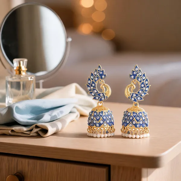 Blue_Gold_Brass_Gold_Plated_Peacock_Jhumka_Earrings_For_Women
