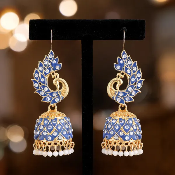 Blue_Gold_Brass_Gold_Plated_Peacock_Jhumka_Earrings_For_Women