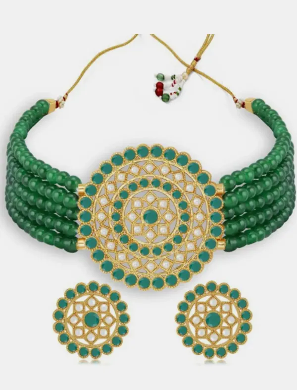Green_Gold_Tone_Beaded_Filigree_Necklace_Set_For_Women