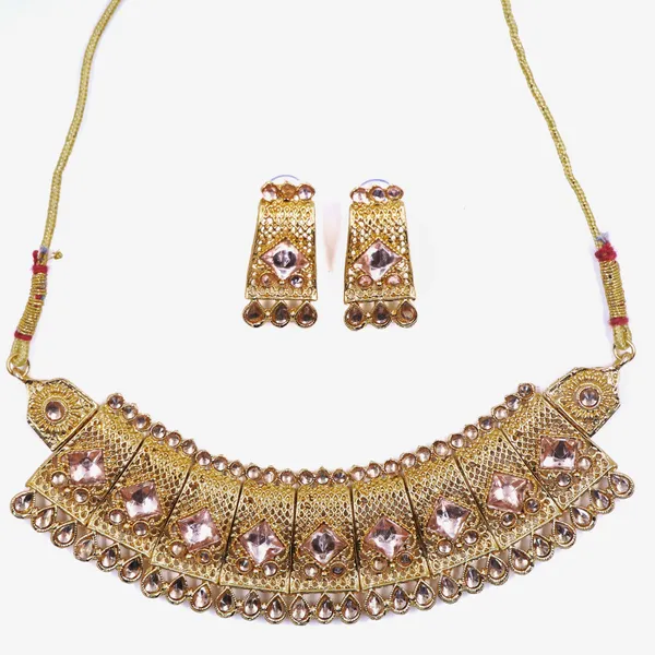 Gold_Tone_Pink_Stone_Traditional_Necklace_And_Earrings_Set_For_Women