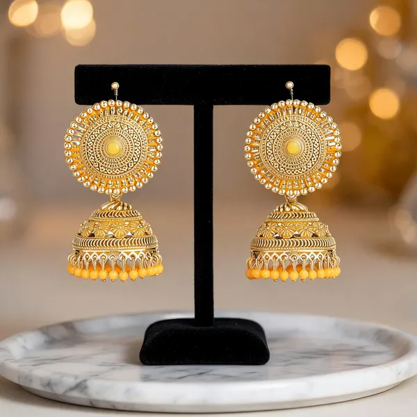 Yellow_Brass_Gold_Plated_Floral_Traditional_Jhumka_Earrings_For_Women