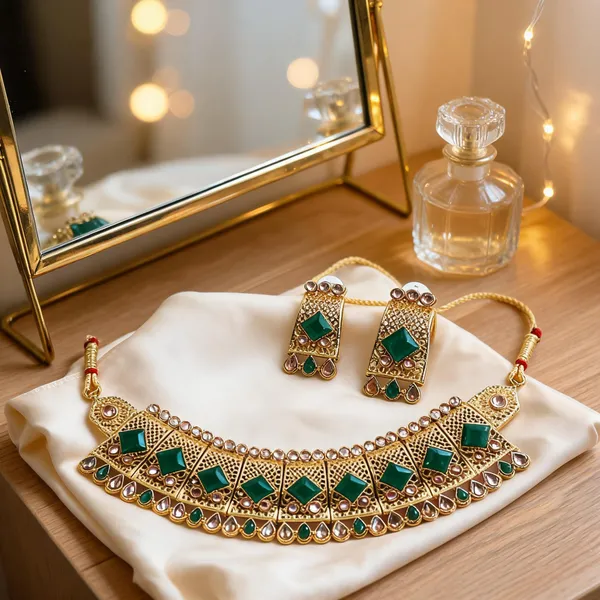 Gold_Green_Stone_Geometric_Necklace_Set_For_Women