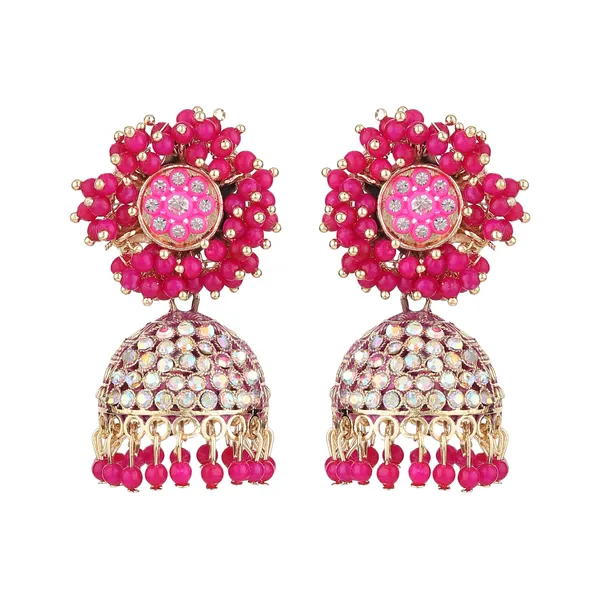 Pink_Beaded_Gold_Brass_Dome_Jhumka_Earrings_For_Women
