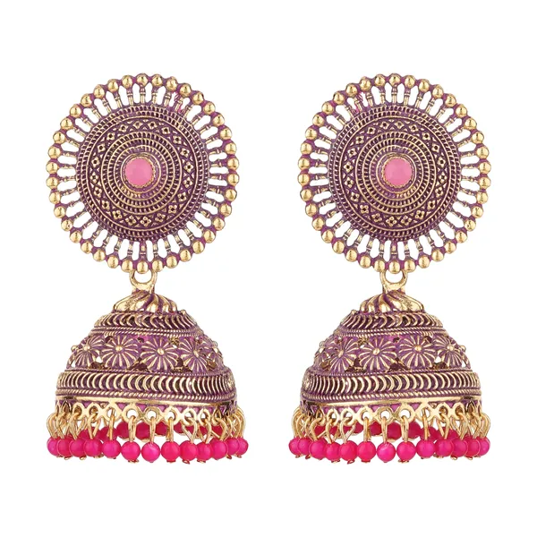Pink_Gold_Brass_Gold_Plated_Engraved_Dome_Jhumka_Earrings_For_Women