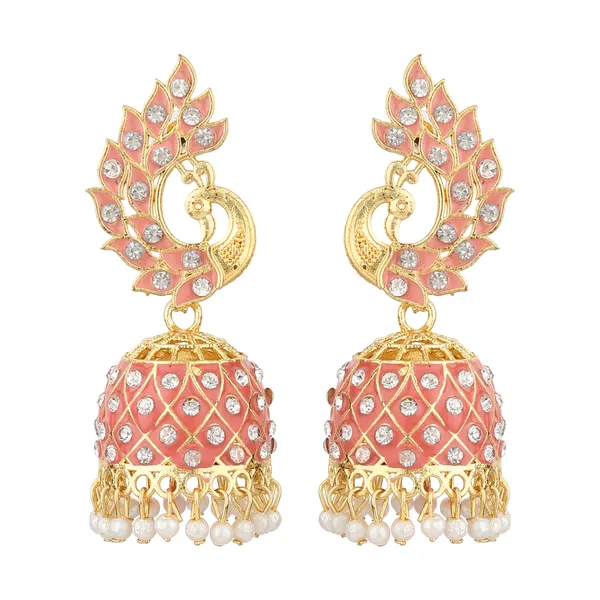 Pink_Gold_Brass_Gold_Plated_Peacock_Jhumka_Earrings_For_Women