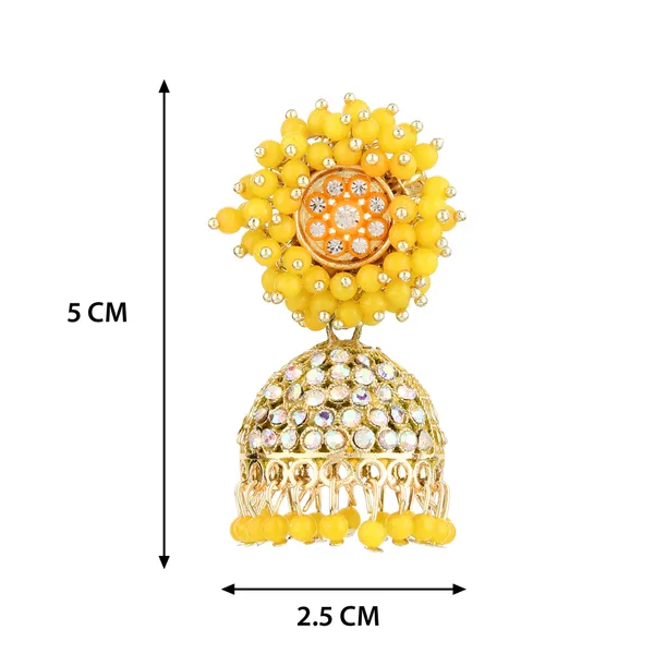 Yellow_Beaded_Gold_Brass_Floral_Jhumka_Earrings_For_Women