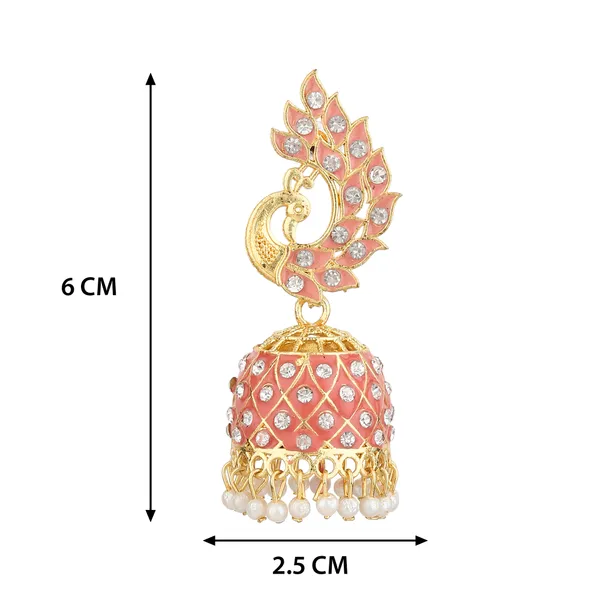 Pink_Gold_Brass_Gold_Plated_Peacock_Jhumka_Earrings_For_Women