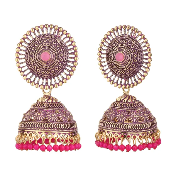 Pink_Gold_Brass_Gold_Plated_Engraved_Dome_Jhumka_Earrings_For_Women
