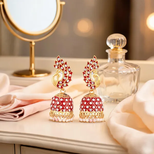 Multicolor_Brass_Gold_Plated_Peacock_Jhumka_Earrings_For_Women