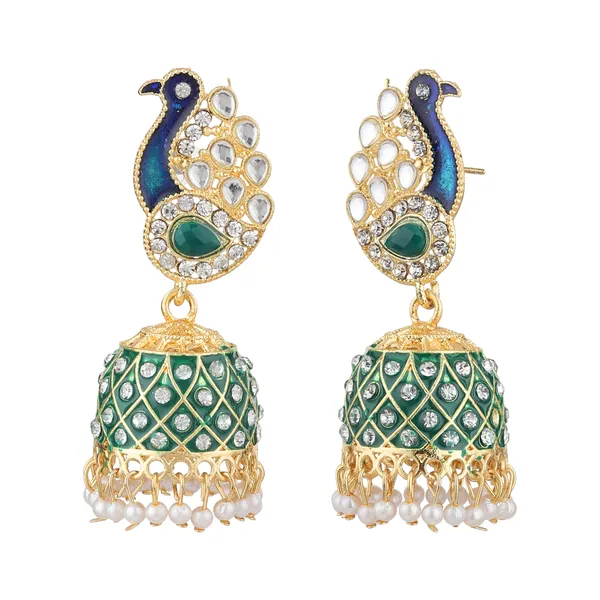 Green_Brass_Gold_Plated_Peacock_Jhumka_Earrings_For_Women
