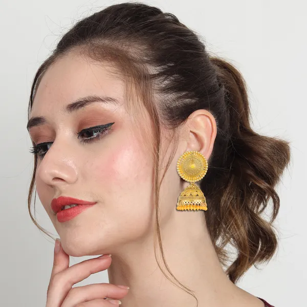 Yellow_Brass_Gold_Plated_Floral_Traditional_Jhumka_Earrings_For_Women