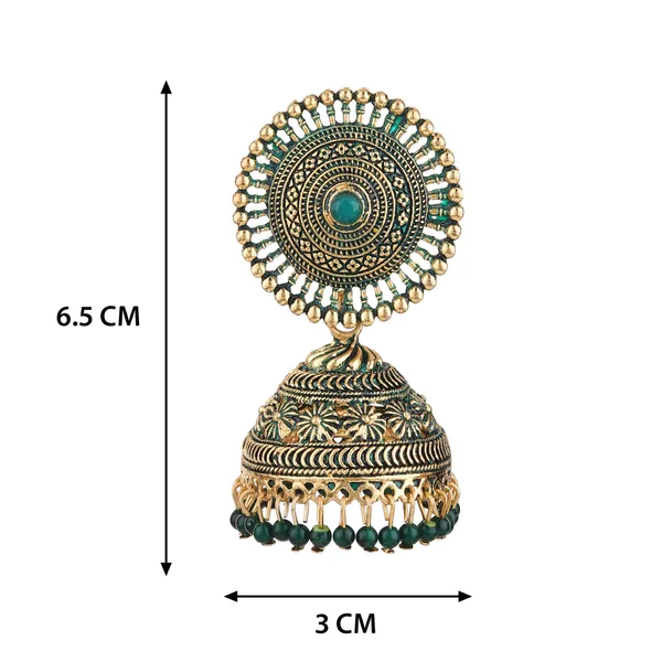 Gold_Green_Brass_Gold_Plated_Beaded_Dome_Jhumka_Earrings_For_Women