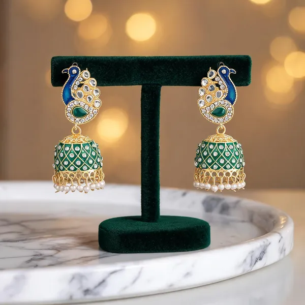 Green_Brass_Gold_Plated_Peacock_Jhumka_Earrings_For_Women