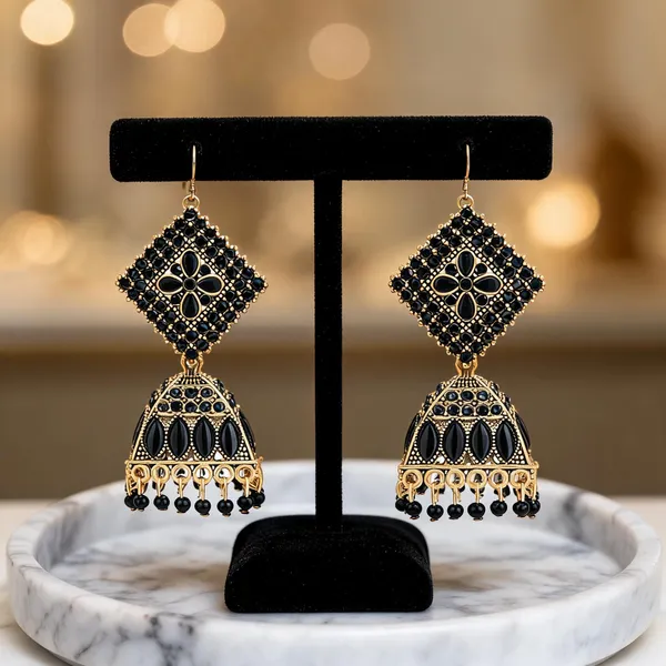 Black_Gold_Brass_Gold_Plated_Stone_Diamond_Shape_Jhumka_Earrings_For_Women