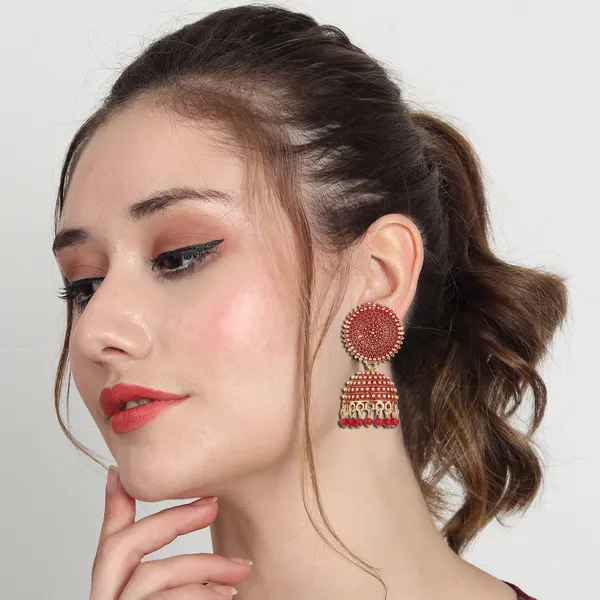 Red_Gold_Brass_Gold_Plated_Beaded_Dome_Jhumka_Earrings_For_Women