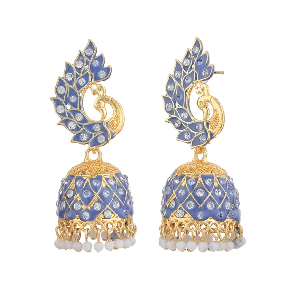 Blue_Gold_Brass_Gold_Plated_Peacock_Jhumka_Earrings_For_Women