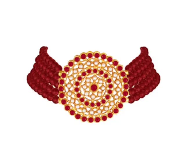Red_Gold_Tone_Beaded_Choker_Necklace_Set_For_Women