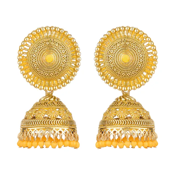 Yellow_Brass_Gold_Plated_Floral_Traditional_Jhumka_Earrings_For_Women