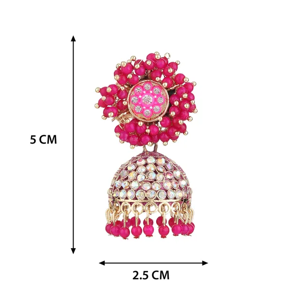 Pink_Beaded_Gold_Brass_Dome_Jhumka_Earrings_For_Women