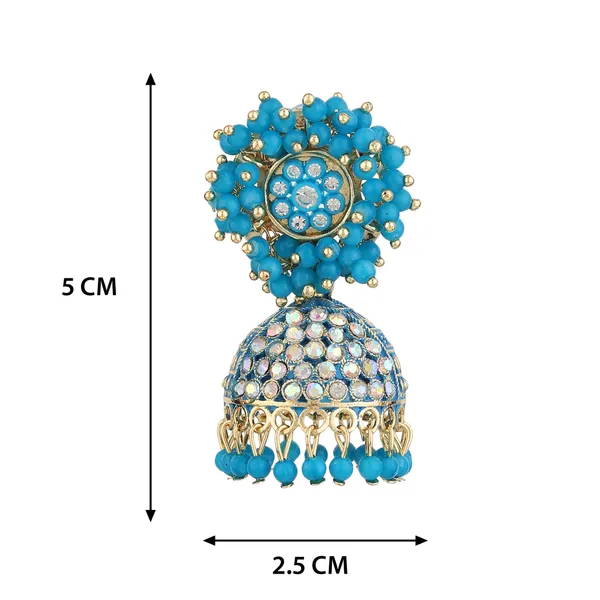 Blue_Beaded_Gold_Brass_Floral_Dome_Jhumka_Earrings_For_Women
