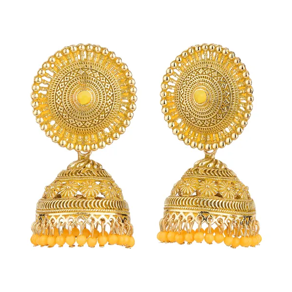 Yellow_Brass_Gold_Plated_Floral_Traditional_Jhumka_Earrings_For_Women