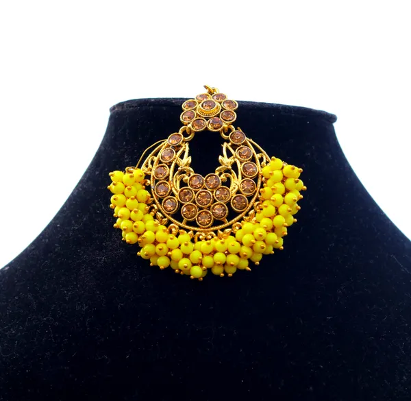 Yellow_Brass_Gold_Plated_Beaded_Choker_Necklace_Earrings_Set_For_Women
