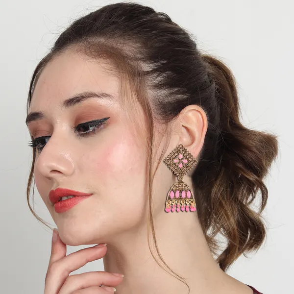 Gold_Pink_Brass_Gold_Plated_Stone_Beaded_Jhumka_Earrings_For_Women